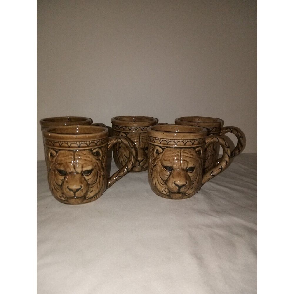 5 Vintage JKJ 1979 Brown Safara Cheetah Coffee‎ Mugs